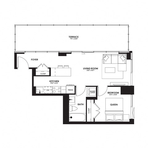 a floor plan of a 1 bedroom floor plan